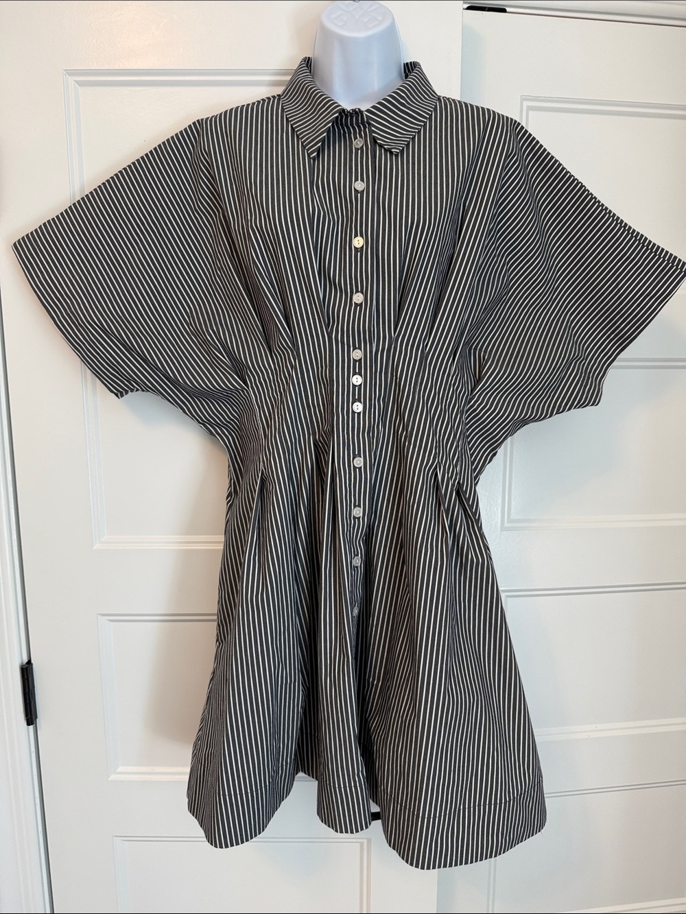 Black and White Striped Button-Front Mini Dress